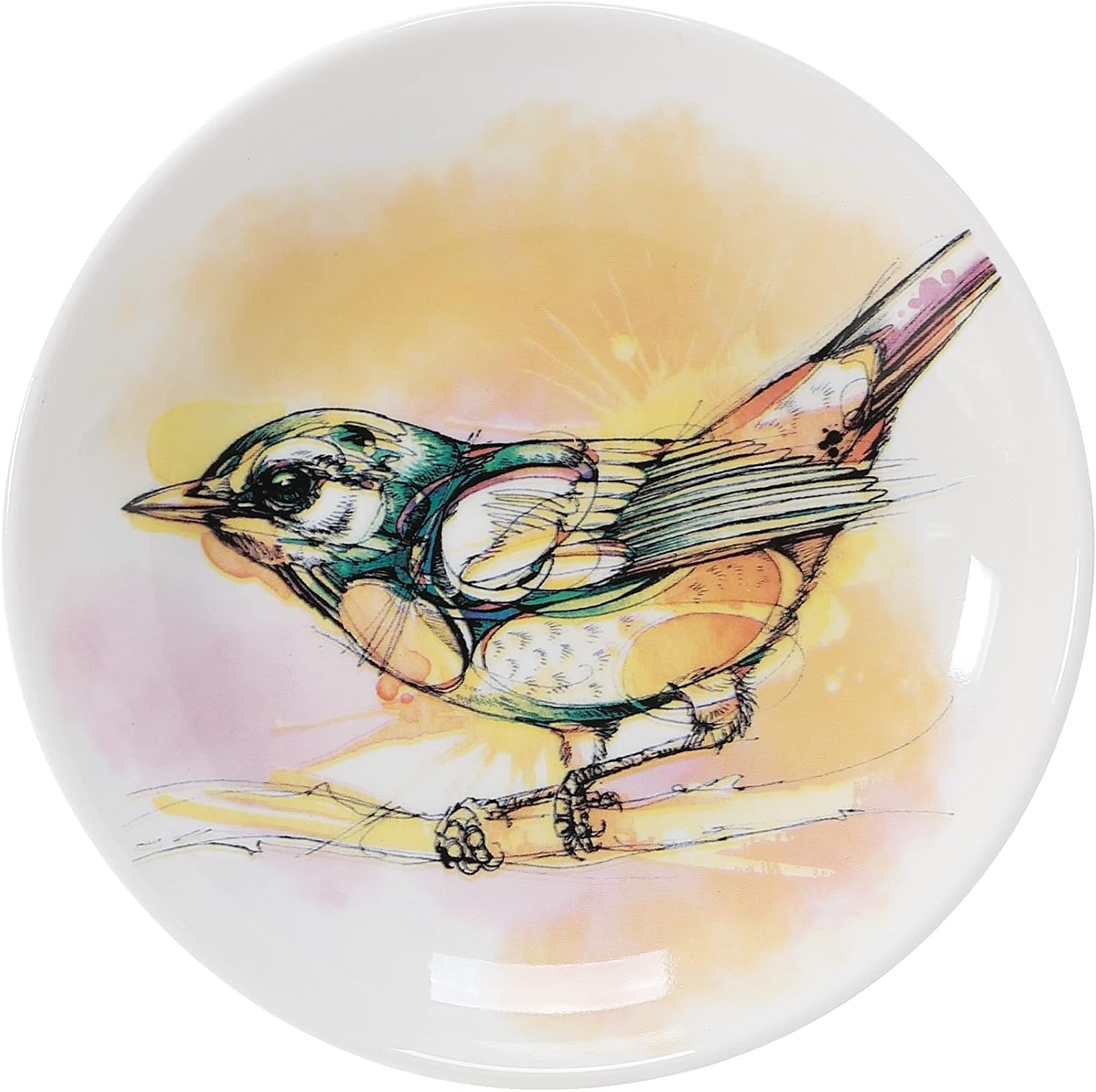 Enesco Izzy and Oliver Watercolors by Abby Diamond Gold Bird Small Appetizer Plate, 6 Inch, Multicolor