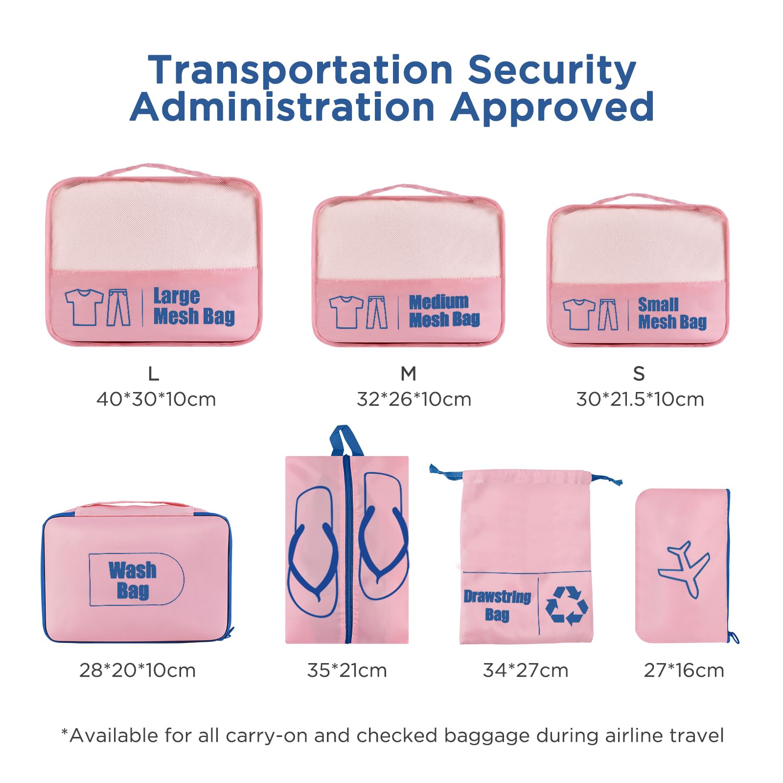 AiQInu Organizer Valigie 7 Pezzi Set,Waterproof Packing Cube Set Viaggio Organizer per i Vestiti,Scarpe,Intimo