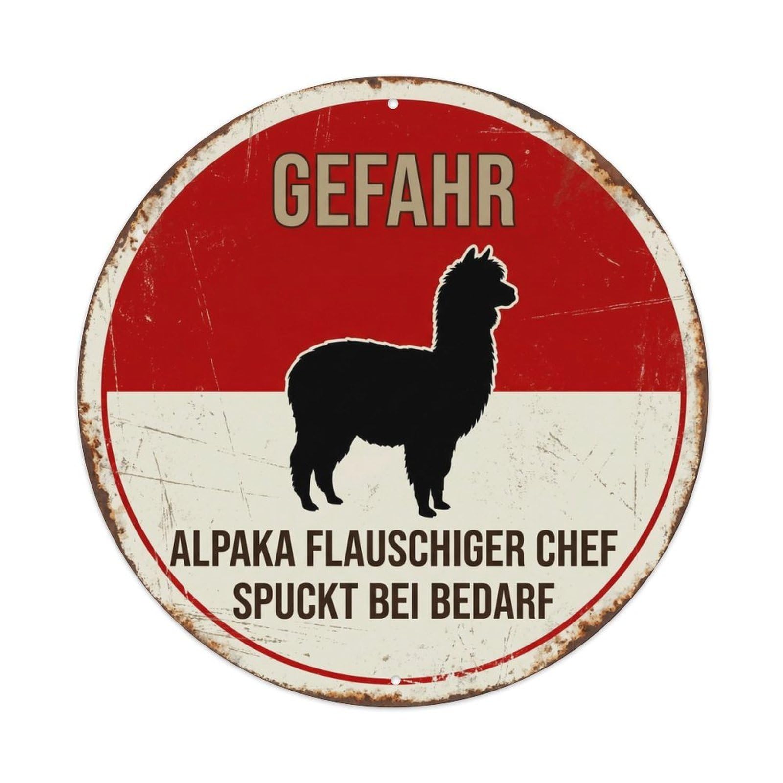 Retro Alpaca Fluffy Artwork Vintage Metal Tin Sign Plaque Wall Decor for Cafe, Club, Garden Round Metal Poster 8x8Inch