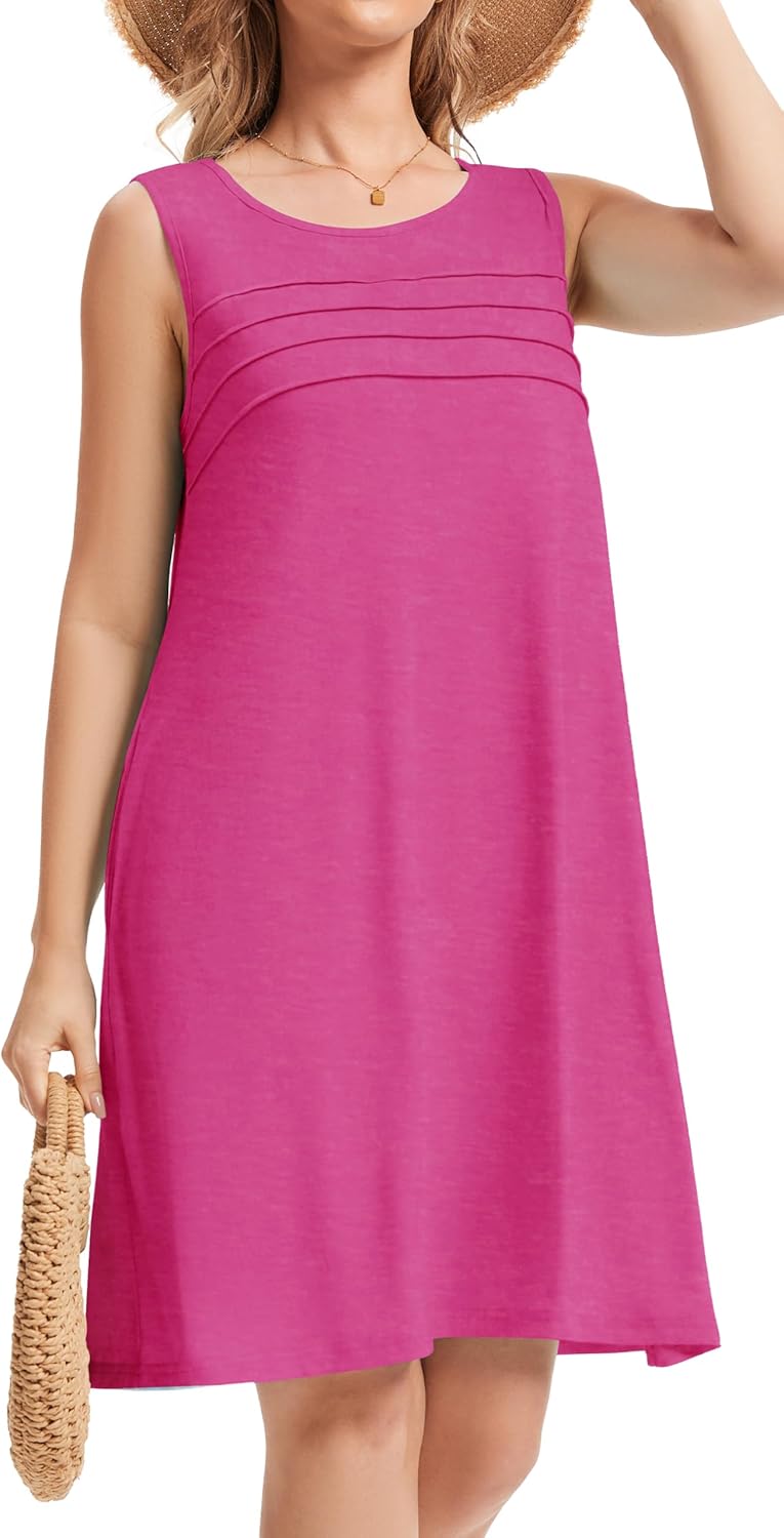CHICGAL Womens Summer Dresses Casual Loose Pleated Front Tshirt Sleeveless Tank Sundresses with Pockets - Image 4