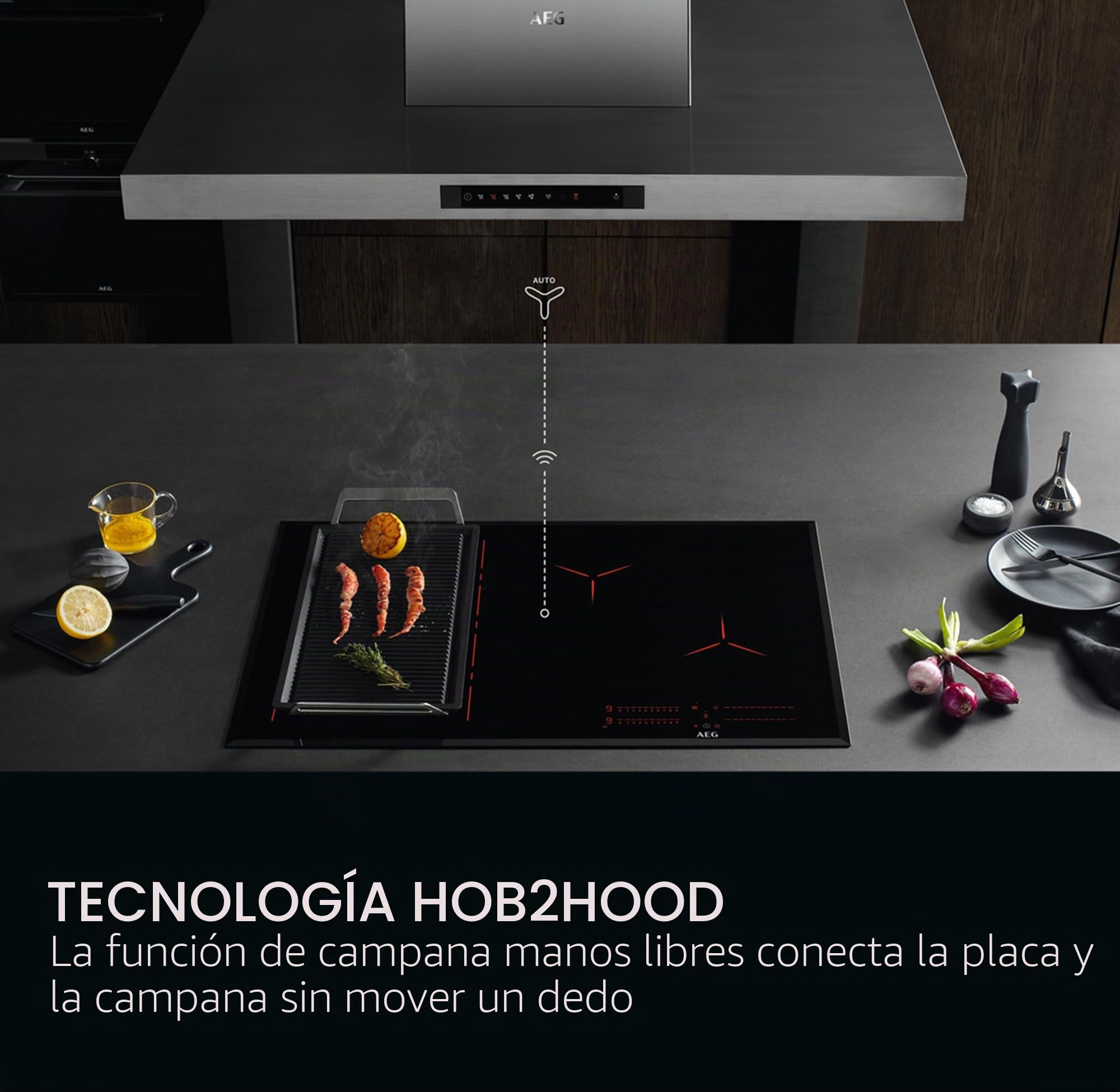 AEG IKX64441CB Placa de inducción, serie 6000, 4 zonas de cocción, 60 cm, función de puente, función Hob2Hood, temporizador de placa integrado, cerradura con llave, calor residual de 3 pasos, color