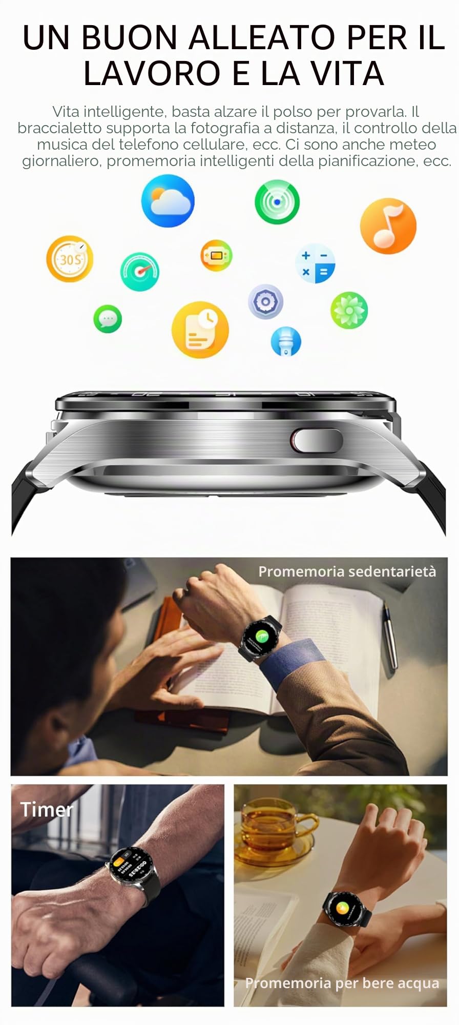 Zephyrion Smart Watch TWS Auricolari per Android iOS, Orologio Sportivo Rotondo da 1,39 pollici, Promemoria per i Messaggi, Monitoraggio della Frequenza Cardiaca e dell'ossigeno nel Sangue (Argento)