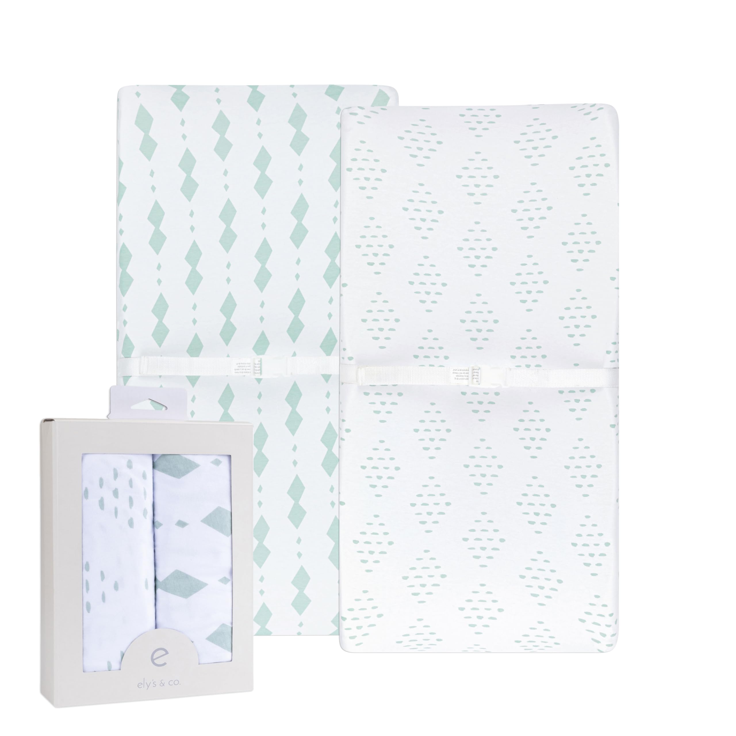 Ely's & Co. Lot de 2 housses de matelas à langer 100 % jersey de coton unisexe pour bébé fille et bébé garçon Motif diamant vert sauge