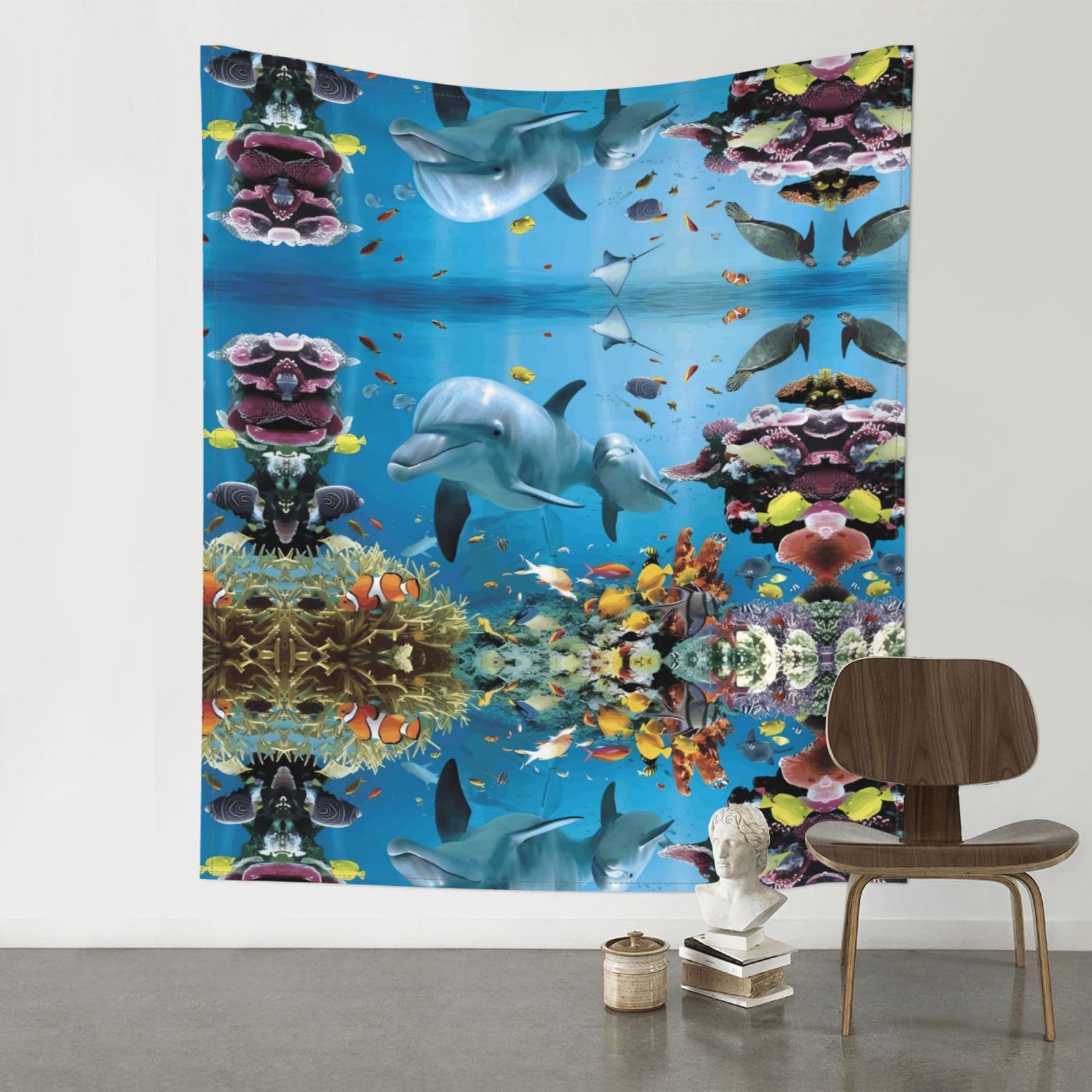 WHJSSF Ocean Dolphin Looking at You Prints Wall Tapestry 60x51in - Boho Decor Throw for Bedroom, Dorm, Picnic & Outdoor Adventures