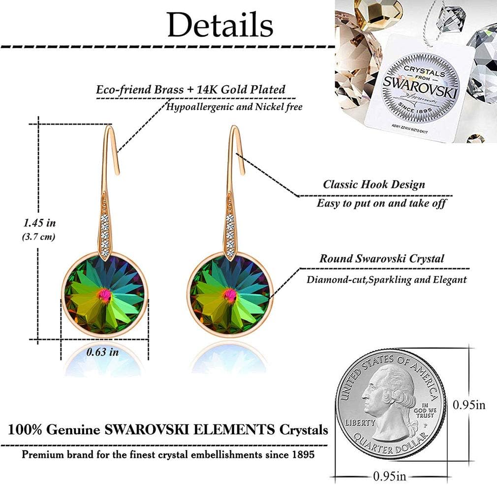 Austrian Crystal Round Drop Dangle Earrings for Women 14K Gold Plated Hypoallergenic Jewelry - Image 4