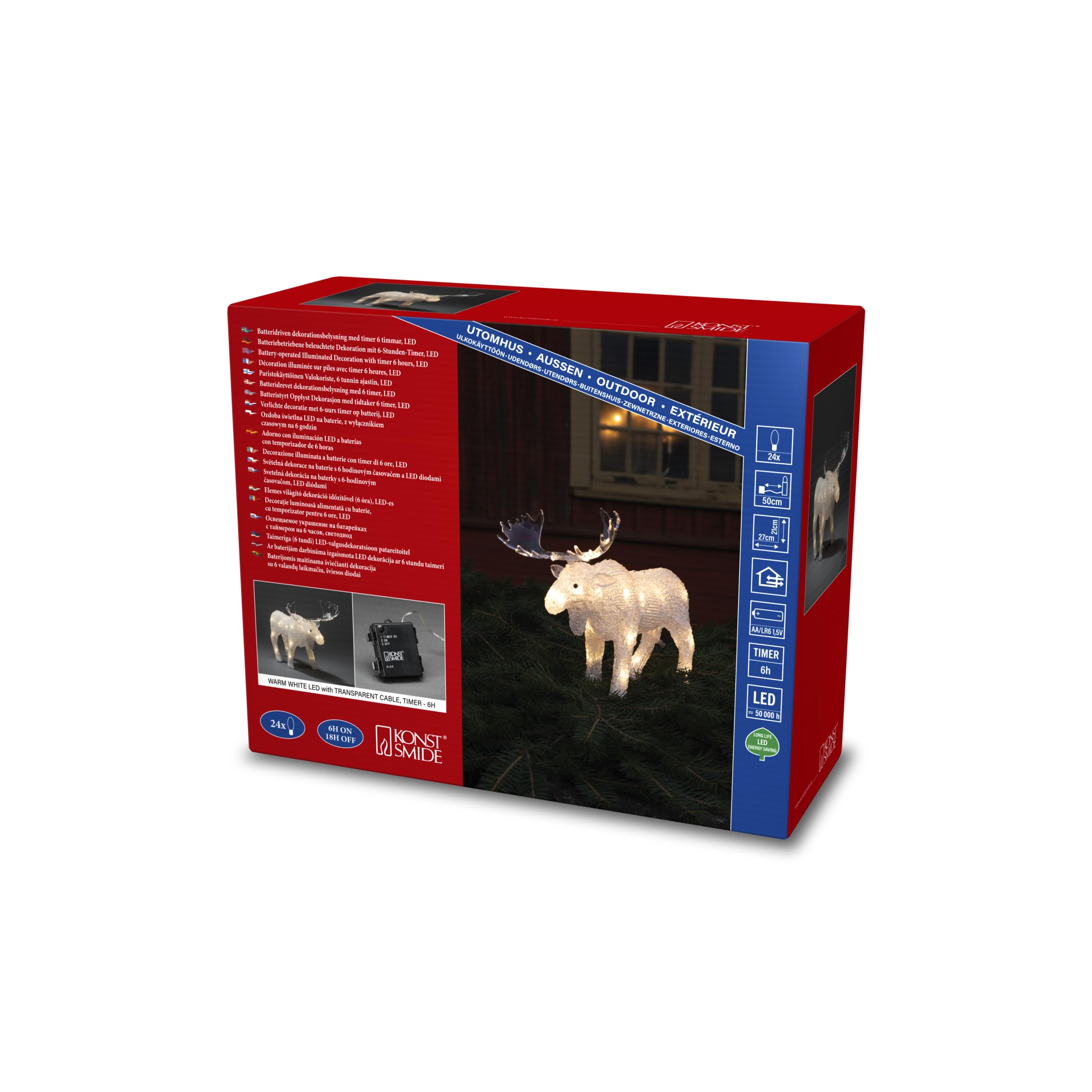 Konstsmide Lanterna a LED in legno con casa, timer 6 ore, 8 diodi a luce bianca 7318303270215