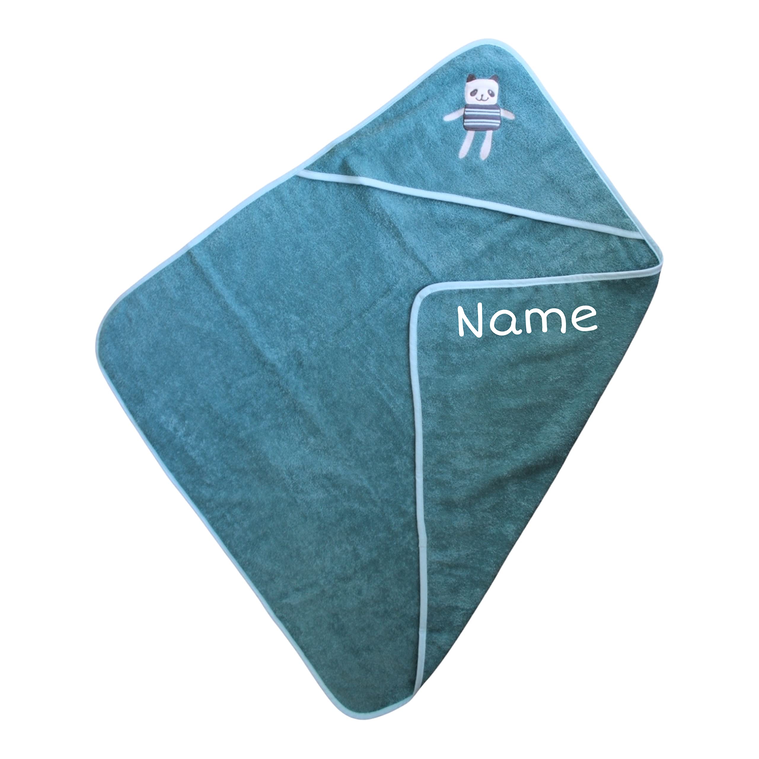 Kapuzenhandtuch personalisiert mit Waschlappen Set | Baby Badetuch 80 x 80 cm Kapuzenbadetuch Baby | Bestickt mit Name | Baby Handtuch mit Kapuze | Baby Erstausstattung | Teddy (Bär Meer)