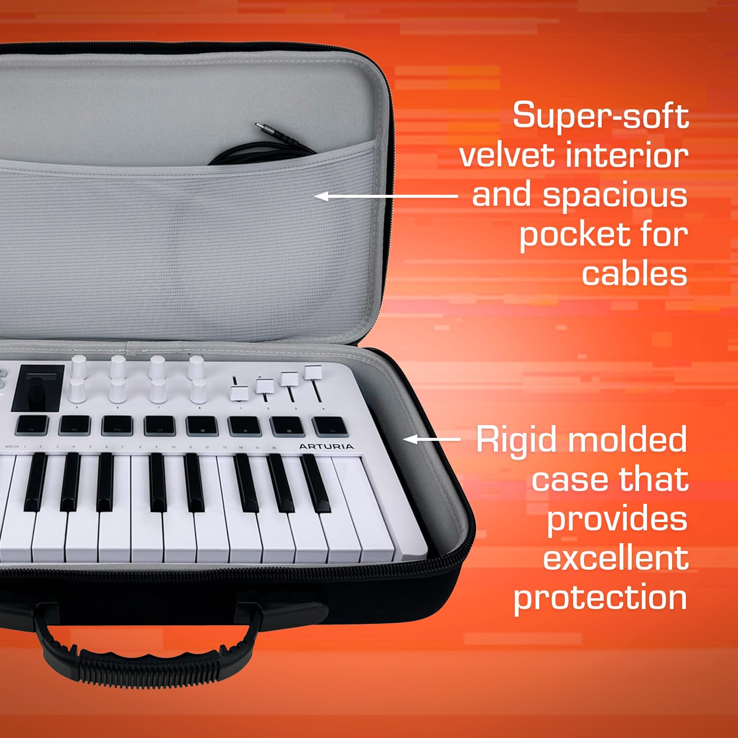 Analog Cases Pulse Case für Arturia MiniLab/MicroFreak/MicroBrute oder vergleichbare Midi Controller (Transporttasche aus langlebigem, geformtem Eva/Nylon, mit robustem Gummitragegriff), Schwarz