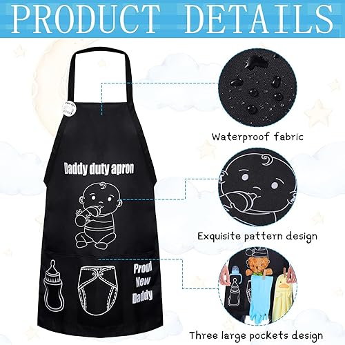 Miniatura 5 de 7 piezas de delantal para baby shower, regalos para papá nuevo, divertido delantal negro para baby shower, primer papá para el día del padre, regalo
