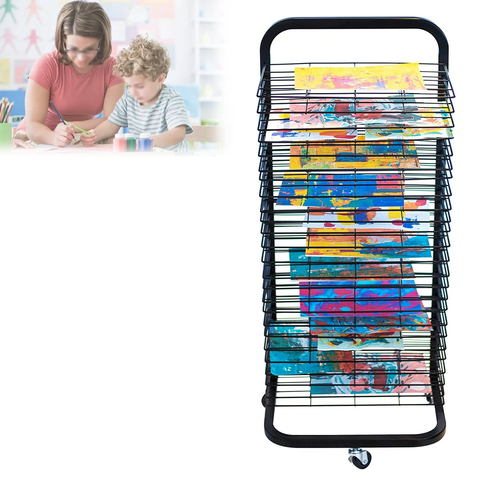 Aioneer Art Drying Rack for Classroom, Paint Drying Rack Art Shelves Metal, Removable Shelves, Stack Rack, for Painting, Drawings, and More,50Shelves