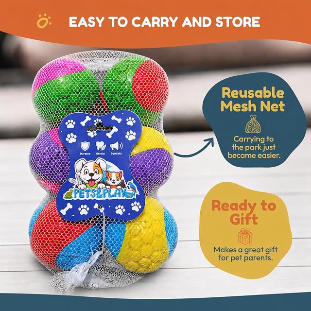 Foto 4 de 7 de Pets & Play Pelotas chirriantes para perro, paquete de 6 bolas duraderas mejoradas, fuertes y resistentes