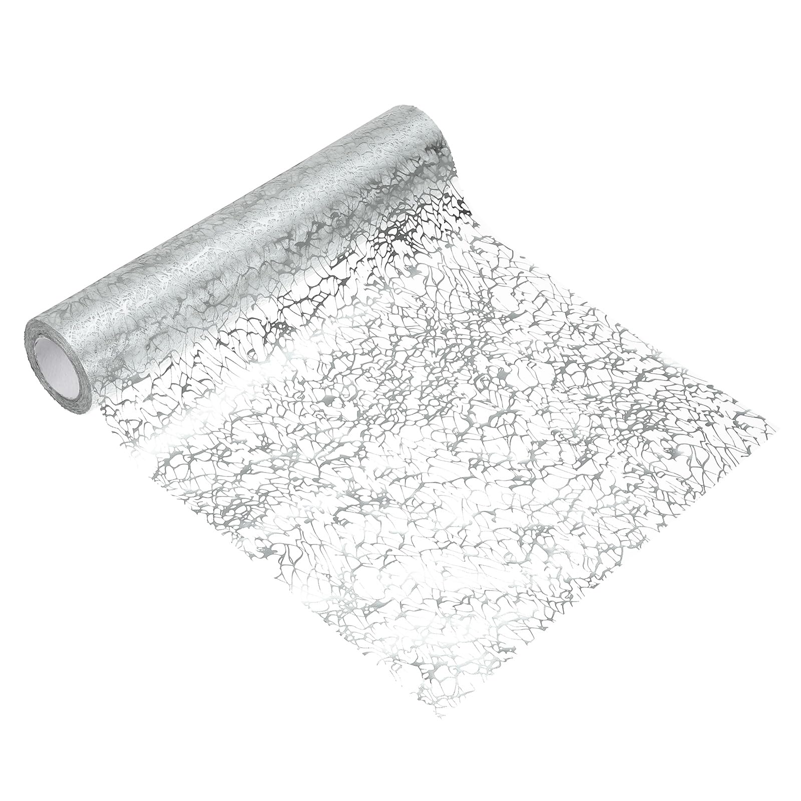 sourcing map Silver Table Runner, 28cm x 9.1m Glitter Metallic Foil Mesh Table Runner Roll, Thin Dining Decoration Centerpiece for Wedding Birthday Party Christmas