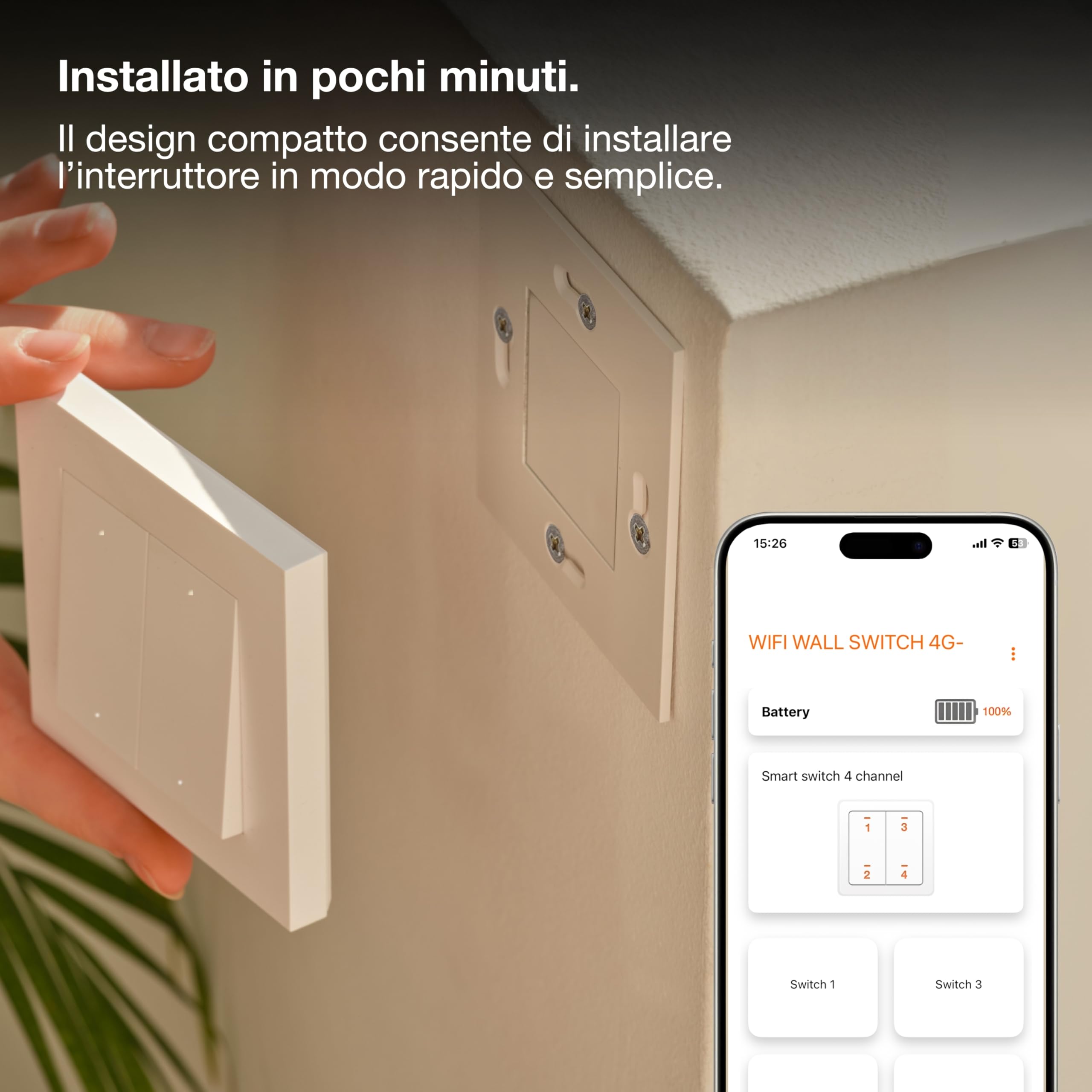 OSRAM Interruptor de pared SMART+ WiFi 4 botones magnético USB-C Interruptor de pared SMART+ WiFi, 4 botones, magnético, recargable por USB-C, duración de batería de 6 meses, compatible con Alexa | SMART+ WIFI Remote Wall Switch, Plugs, blanco, , Paquete