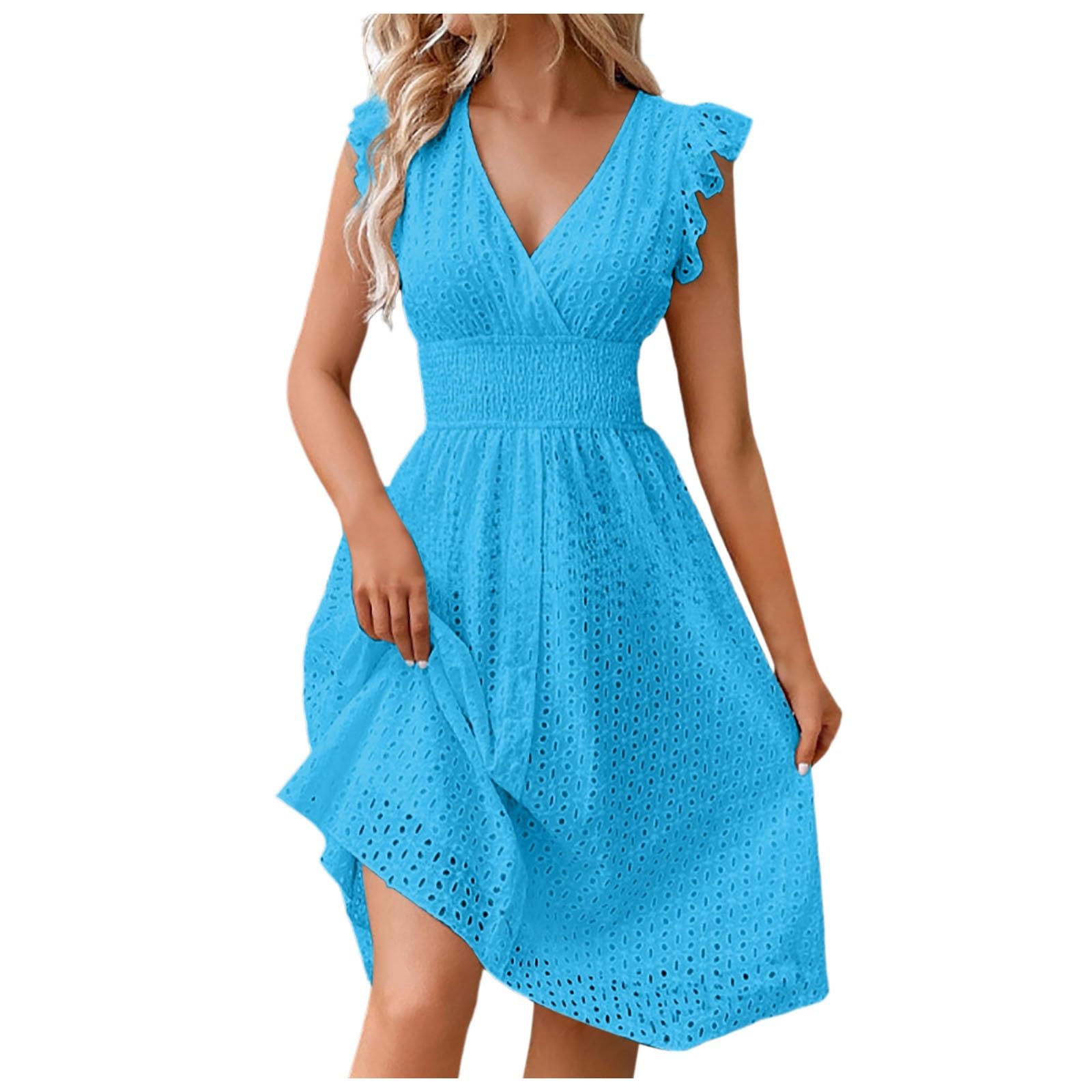 Abito semi-lungo in pizzo da donna slim scollatura scollo a V traforato elegante abito nuova stagione per abbigliamento casual