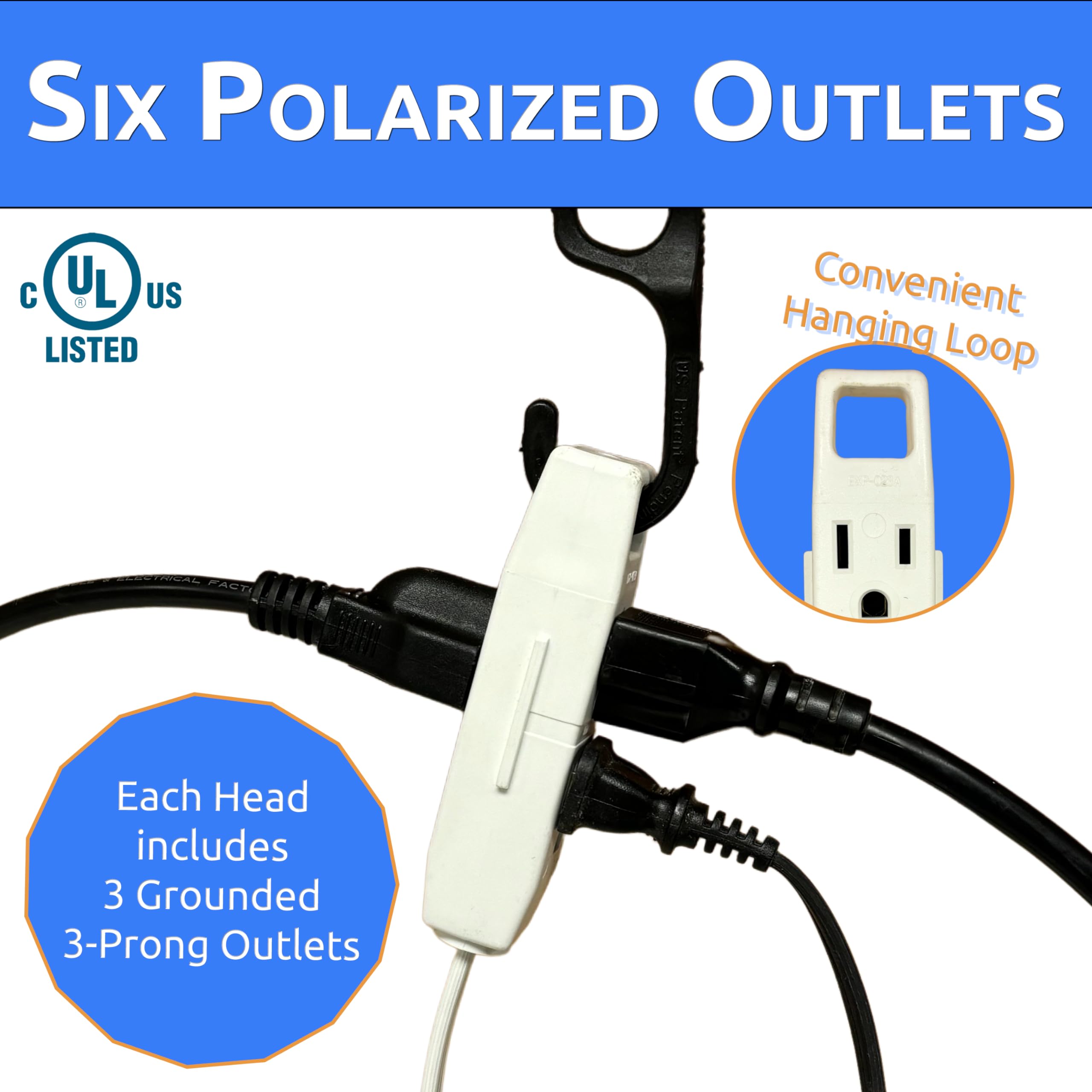 W4W Twin Extension Cord - 12ft, 6 Outlets -3 W4W Twin Extension Cord - 12ft, 6 Outlets -3