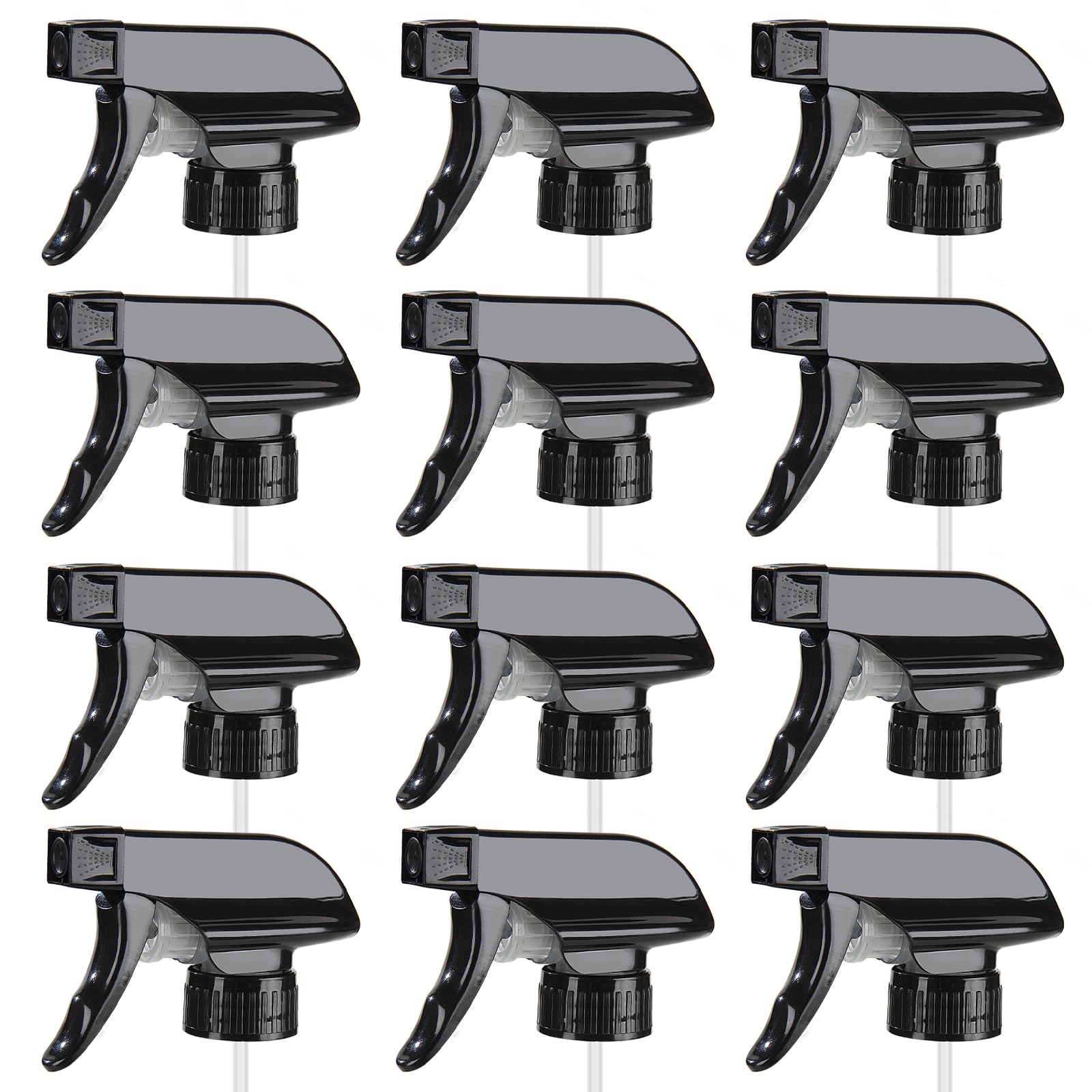 HOMBYS 12 Pack Black Trigger Sprayers Replacement Spray Nozzles with Mist Stream Sprayer for 8oz/16oz Glass Spray Bottles for Home, Kitchen, Garden and Office,Cleaning Solutions-Quality Sprayer