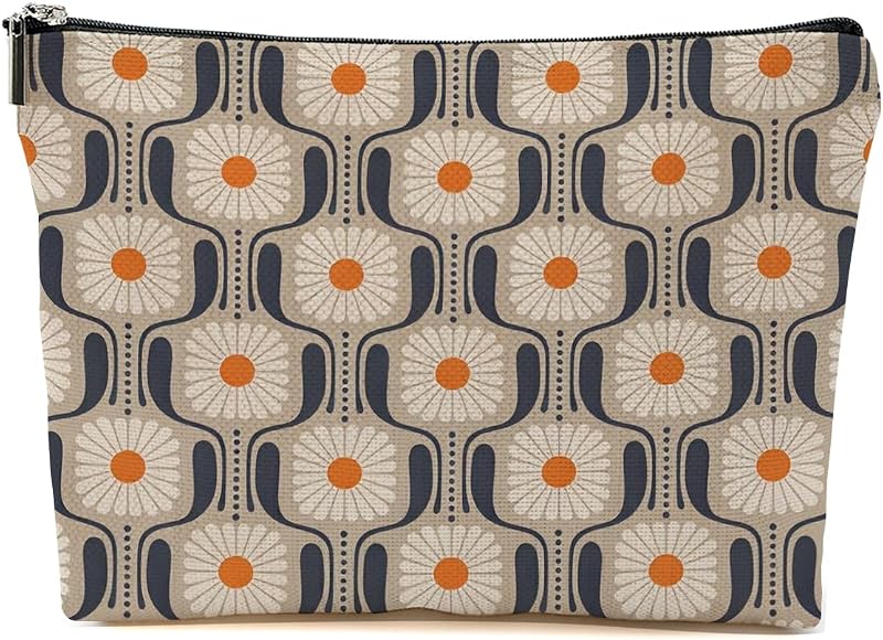 Necessaire de maquiagem Blue Leaves com estampa floral e zíper
