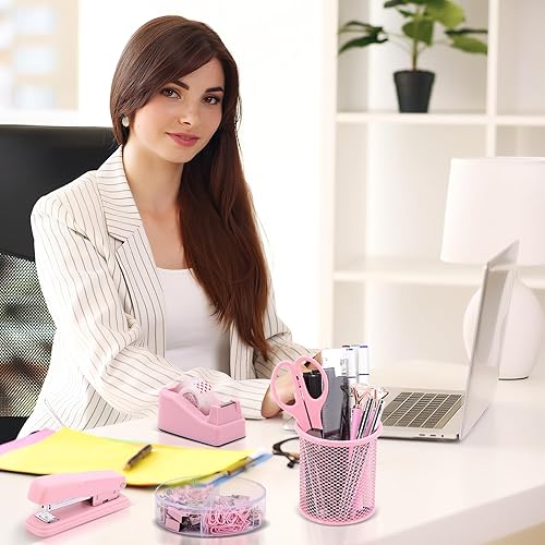 Miniatura 8 de Juego de organizadores y accesorios de escritorio rosa 17 en 1, organización de almacenamiento de 3 suministros de escritorio de oficina, 4