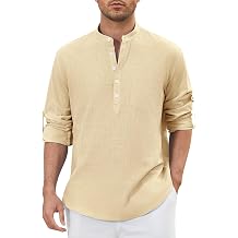 Enlision 103H Mens Long Sleeve Linen Henley Shirt Quick-Drying Stylish Casual Shirt for Daily Wear Summer Vacation