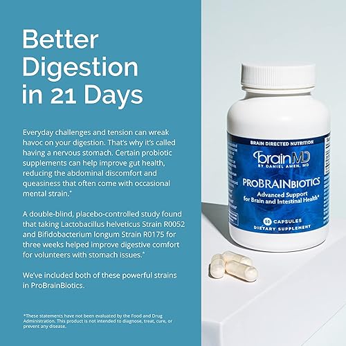 Miniatura 6 de Dr Amen BRAINMD ProBRAINbiotics - 3 mil millones de UFC, 60 cápsulas, promueve la salud intestinal, sin gluten, 60 porciones