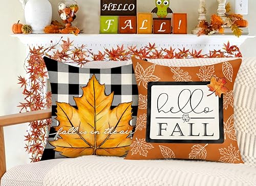 Miniatura 3 de 4TH Emotion Juego de 4 fundas de almohada decorativas de otoño de 18 x 18 pulgadas, diseño de búfalo de Acción de Gracias, decoración de granja,