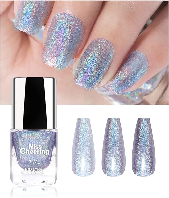 Ownest Laser Nail Polish, Pretty Shiny Mirror Glitter Holographic Long Lasting Nail Polish 7ml -LS01