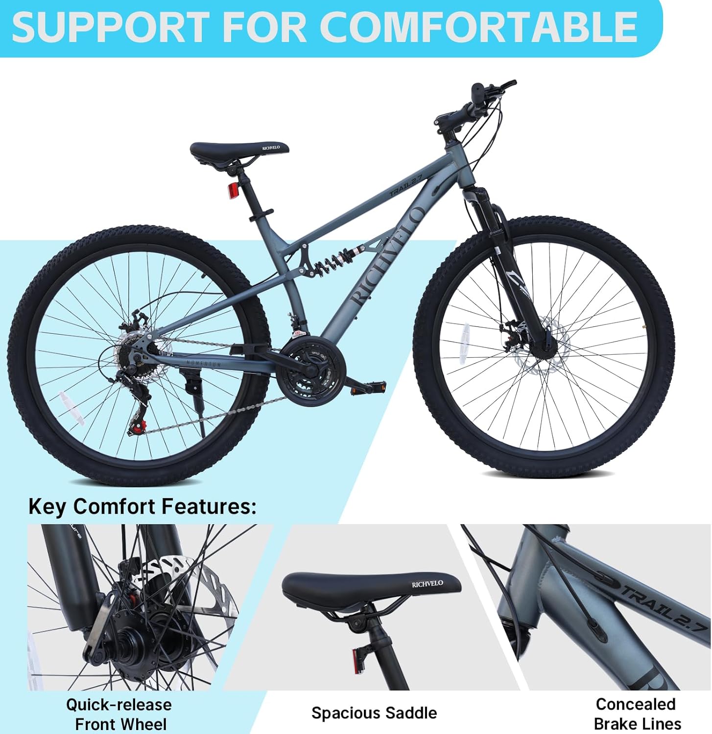 Mountain Bike, 24/26/27 Inch Outdoor Cycling Bike, 21-Speed/High-Carbon Steel/Disc Brake MTB Bicycle, Adjustable Ergonomic Seat Bikes, Multiple Colors