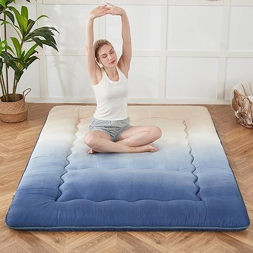 Zelladorra Colchón japonés de suelo, colchón futón con bolsa de almacenamiento portátil, colchón enrollable grueso de tatami adecuado para