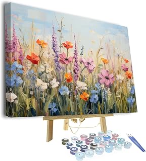 Blumen Malen Nach Zahlen mit Rahmen, Schmetterling und Goldenes Blatt