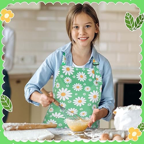 Miniatura 7 de Paquete de 2 delantales para niños, bonitos delantales de cocina, delantal de arte impermeable con bolsillos, delantal ajustable para pintores para