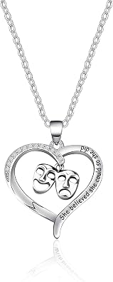 FAADBUK Theater Necklace Theatre Drama Gift She Believed She Could So She Did Comedy Tragedy Masks Charm Jewelry Inspiration Gift for Actor Actress
