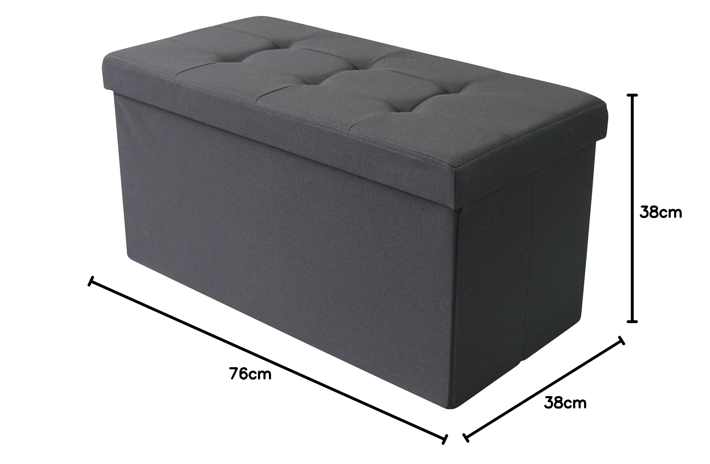 milani home - pouf contenitore rettangolare, tessuto, seduta contenitore poggiapiedi, nero, 76 x 38 x 38 cm