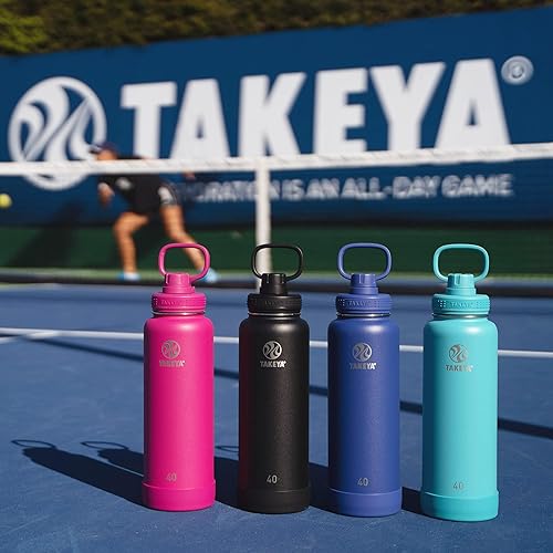 Miniatura 5 de Takeya CP Signature Pickleball - Botella de agua aislada de acero inoxidable con tapa de boquilla deportiva, 40 onzas, color rosa