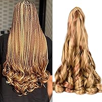 Vista 37 de Extensiones de cabello rizado francés, #4 marrón sintético para trenzar, 2.47 onzas/paquete, extensiones de cabello de ganchillo de 24 pulgadas, 8