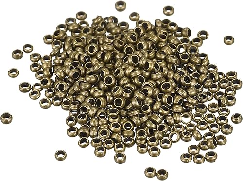 Miniatura 10 de uxcell 1000 cuentas redondas de crimpado, cuentas espaciadoras de extremo de crimpado de 0.079in para hacer pulseras, joyas, oro rosa