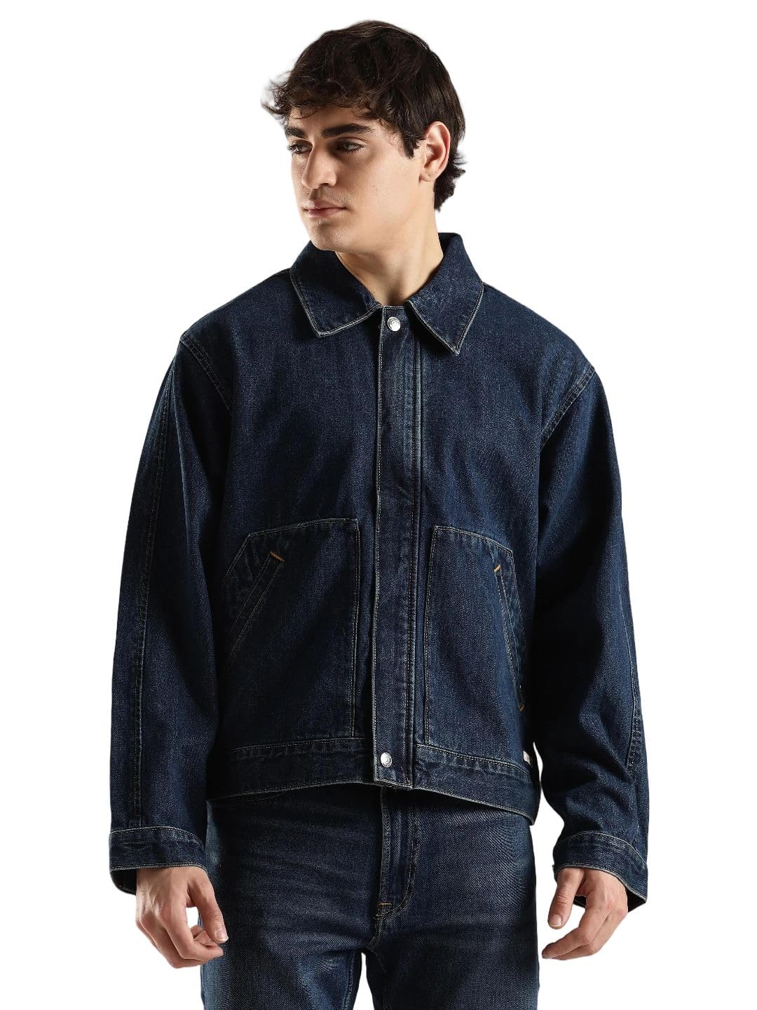 Solid Relaxed Fit Cotton Denim Jacket-image-9