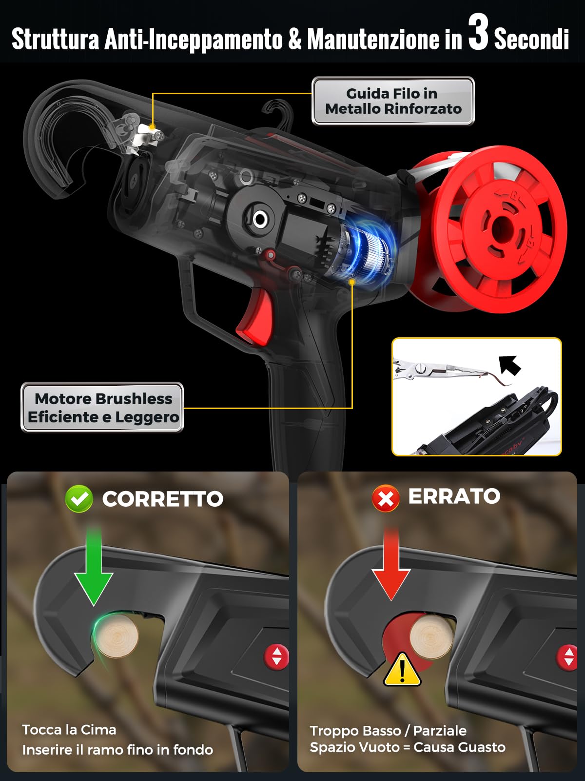 Laecabv Legatrice per Vigneto a Batteria, 6 Livelli di avvolgimento, Legatrice elettrica a 2X2Ah Batteria al Litio, Vine