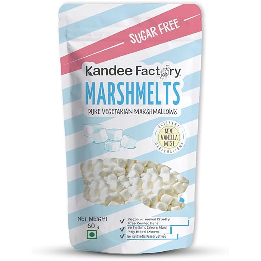 Kandeefactory Sugar Free Plant Protein Confetti Veg Mini Marshmallow | Vanilla Mist Flavour | 60g | Soft & Yummy | Great for Ice Cream Toppings & Desserts