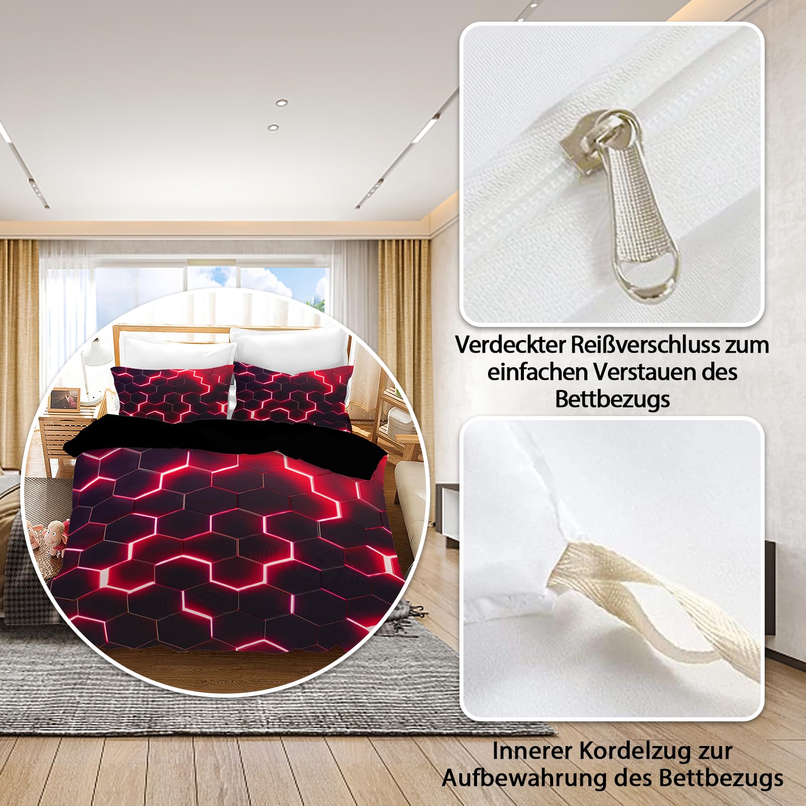 VTRXEG 3d Printed Duvet Cover,3D Geometric Pattern Duvet Cover Set, 3Pcs 3d Duvet Cover Double with Zipper + 2 Pillowcases (B, 135x200cm) - Image 4