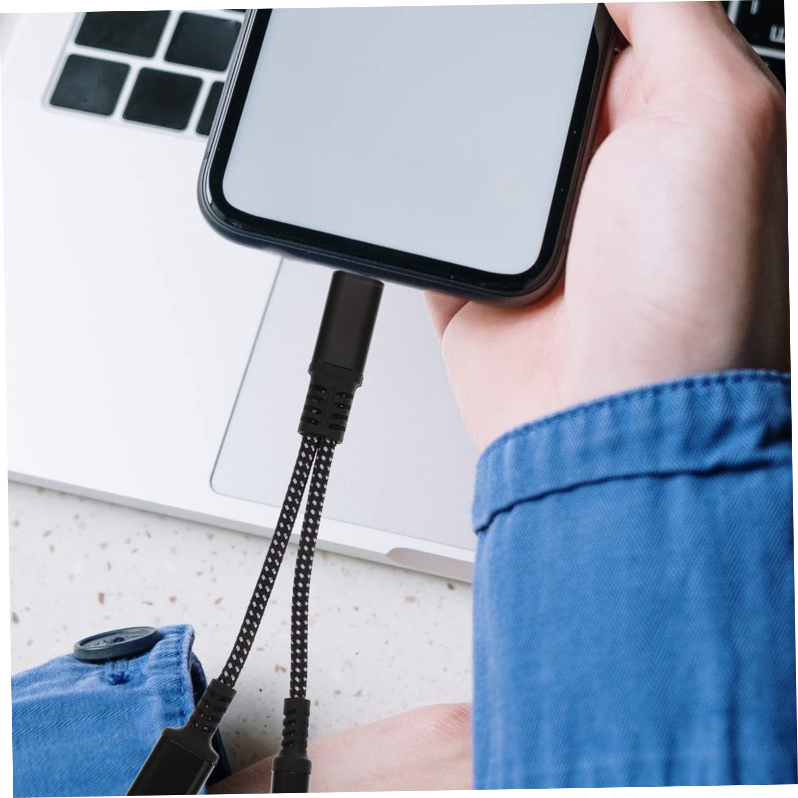 Homoyoyo Adaptador USB C a 3, 5mm para Auriculares y Carga, Portátil | Nylon y Aleación de Aluminio, Compatible Tablet y Móvil USB C, Diseño Compacto de Dos en Uno