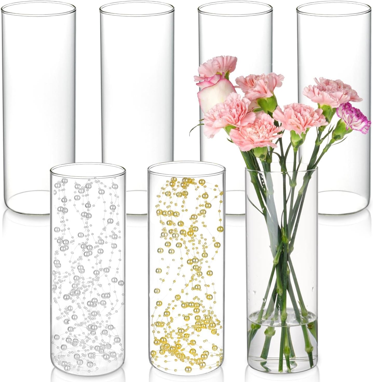 7pcs Glass Cylinder Vases for Centerpieces - 10 Inch Tall Glass Vases for Flowers, Hurricane Glass Candle Holders Floating Candle Vases for Table Centerpiece Formal Dinners Home Decor 7pcs 10"tall vases