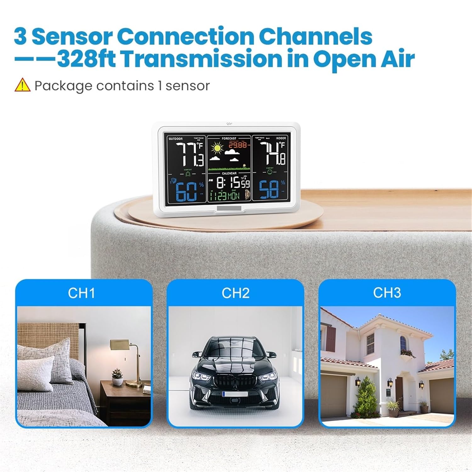 Weather Station, Weather Station Wireless Indoor Outdoor Thermometer, 7.5inch Display Atomic Clock with Weather Forecast and Barometer,for Home Garden,3 Black-1