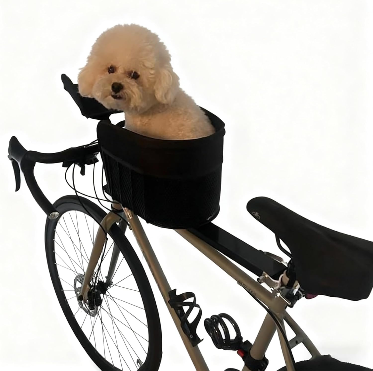 Dog Bike Basket for Small Dogs – Front Mounted Bicycle Pet Carrier, Steel Frame, Multi-Point Mount, Removable Soft Liner, Safety Leash