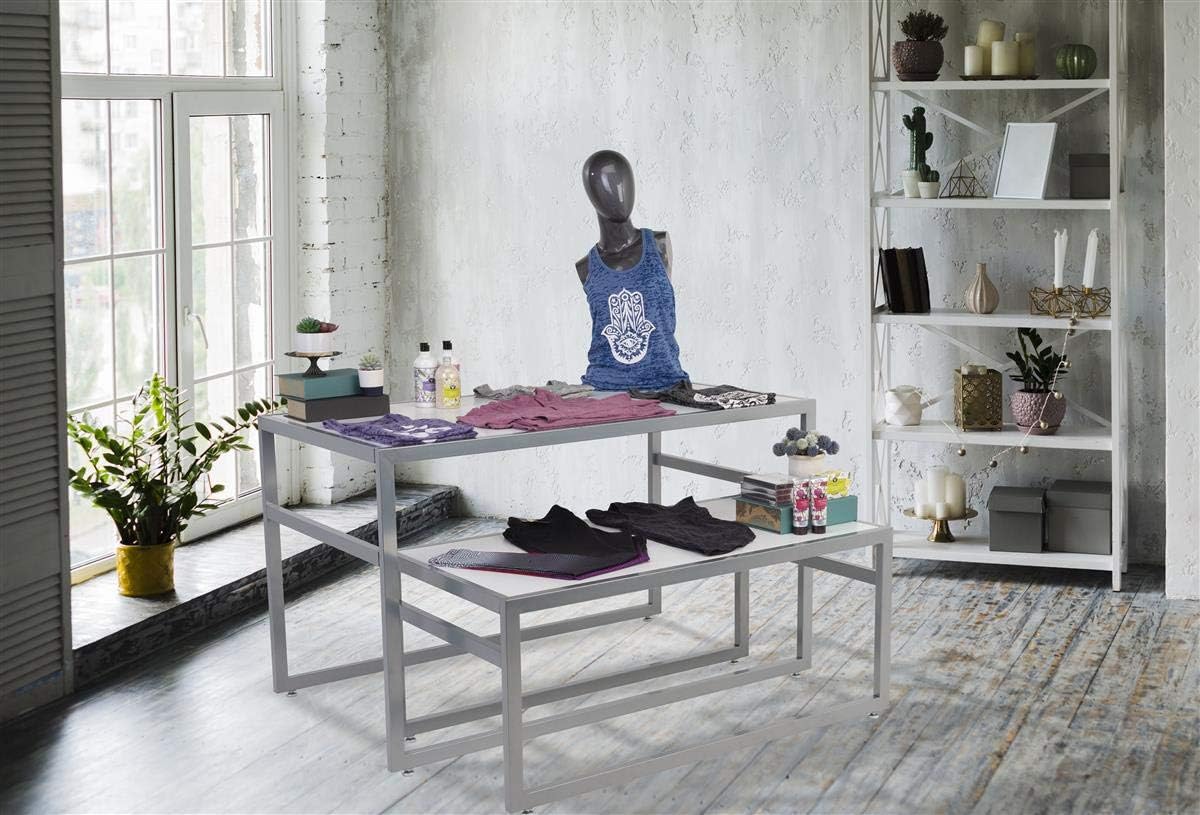 2-Piece Set of Rectangular Nesting Tables, Modern Style, Steel Frame with MDF Counter (White)