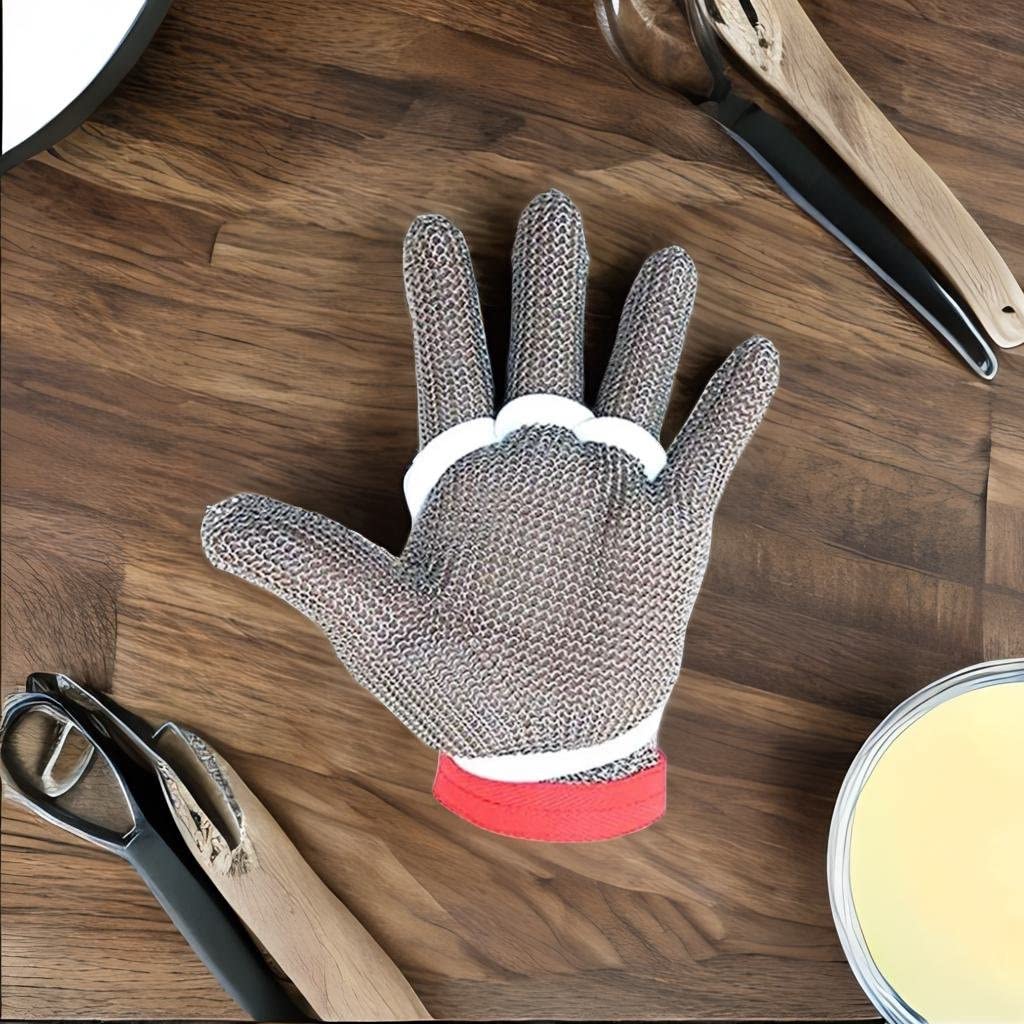 Rękawice robocze, Food Grade 304 Szczotkowana Siatka Ze Stali Nierdzewnej Siatka Odporna na Przecięcie Kolczuga Rękawiczki Do Cięcia Mięsa Butcher Glove(XL)