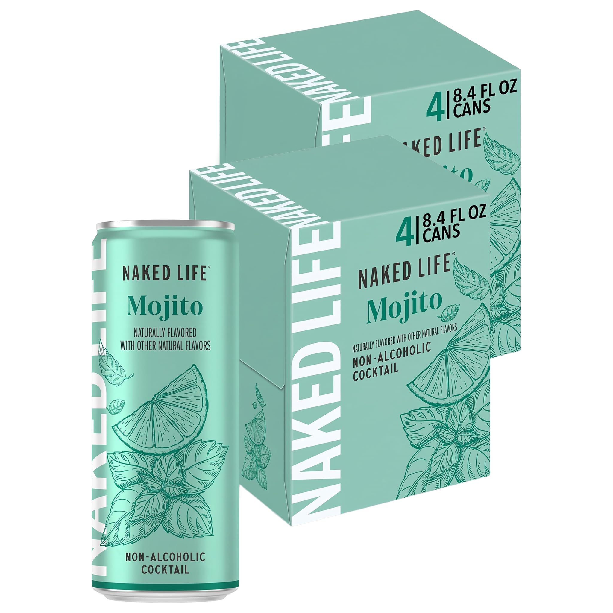 Naked Life Non-Alcoholic Drinks, Mojito, Zero Sugar, Low Calorie, Alcohol-Free Cocktails 8 pack, 8.4 fl oz cans Mojito 8.4 Fl Oz (Pack of 8)