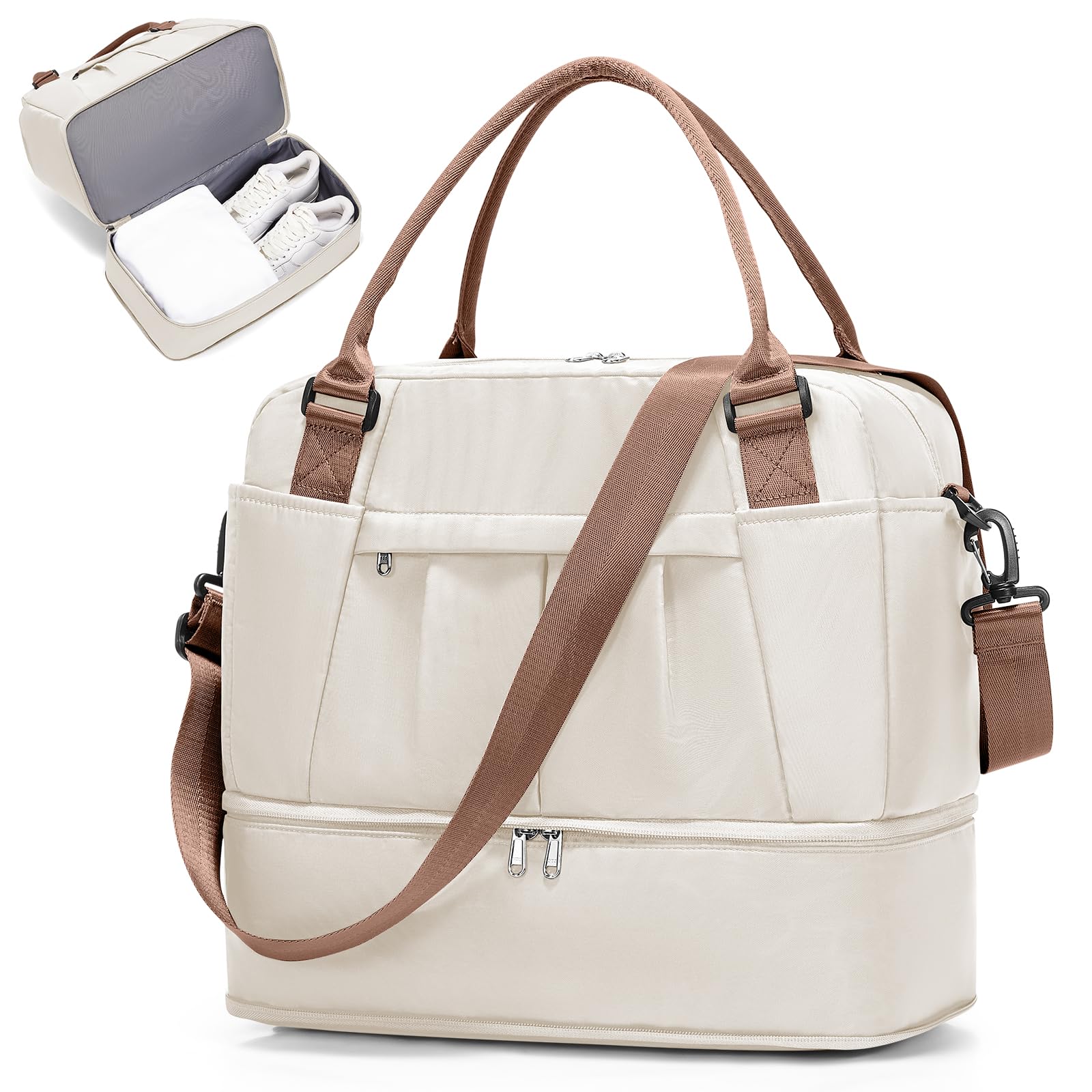 SEAFEW Bolsa de Viaje 40x20x25 para Ryanair,Impermeable Bolsa de Deporte para Gimnasio,Bolsa de Mano Equipaje de Fin de Semana 40x30x20 para Mujer,Bolso de Natación para Playa,D15-Gris Claro — view 30