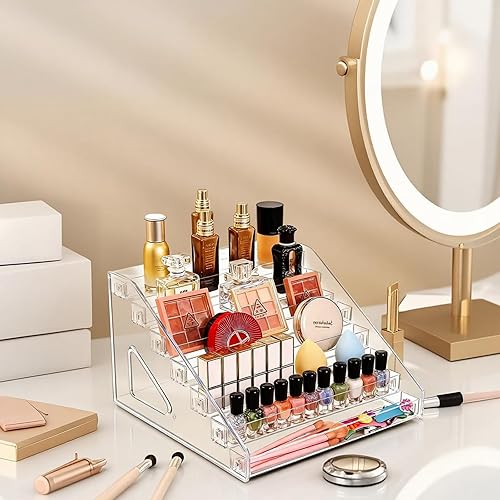 Miniatura 7 de Caja de almacenamiento de esmalte de uñas, organizador de maquillaje, almacenamiento de cosméticos, transparente, fácil de montar, 7 capas