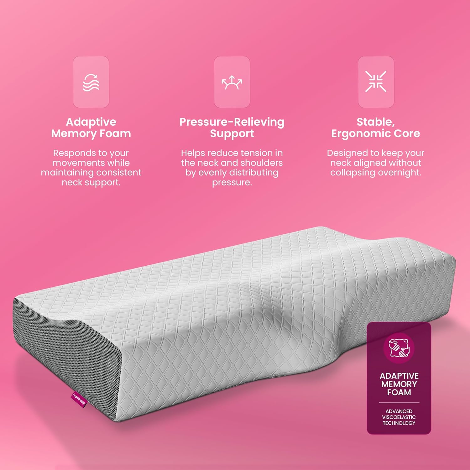 IWS Ergonomic Cervical Pillow - Spine Alignment Pillow - Memory Foam & Activated Charcoal for Pain-Free - Odorless Comfortable Sleep with Orthopedic Neck & Back Support