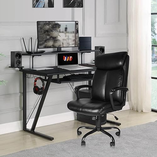 Miniatura 3 de Silla de oficina en casa, silla grande de altura ajustable de piel sintética, silla giratoria de escritorio ejecutivo grande con reposabrazos y base